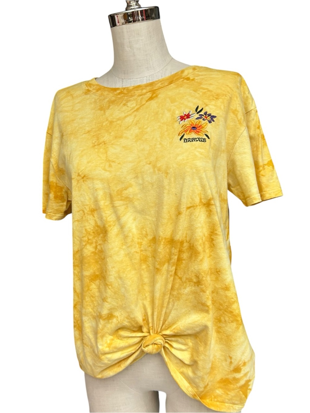 Dravus Lost In The Weeds Tie Dye Graphic Tee Yellow Floral Mushroom Shirt Medium